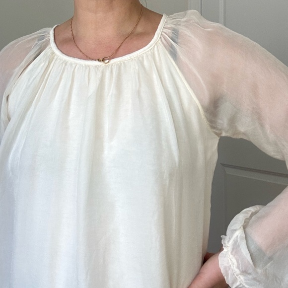 Long Sleeve Silk Blouse with Lace Trim - Picture 6 of 7